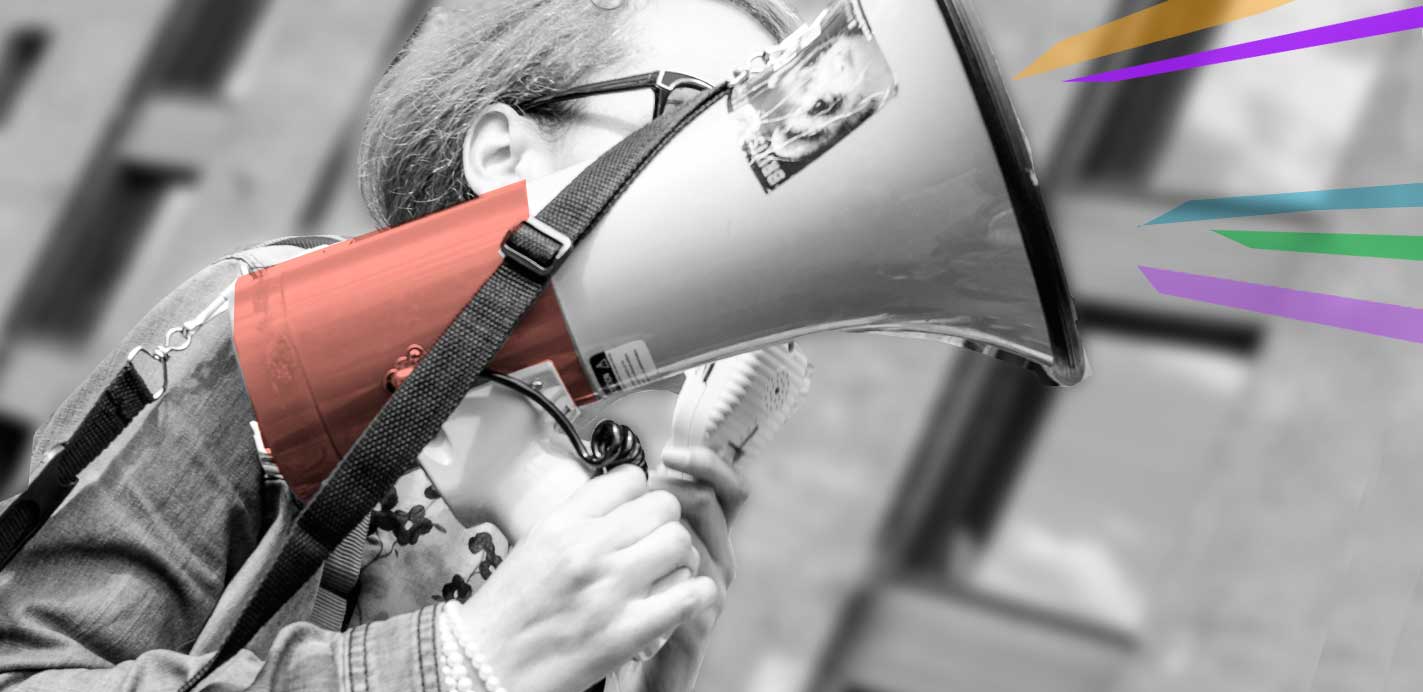 Woman with loudspeaker
