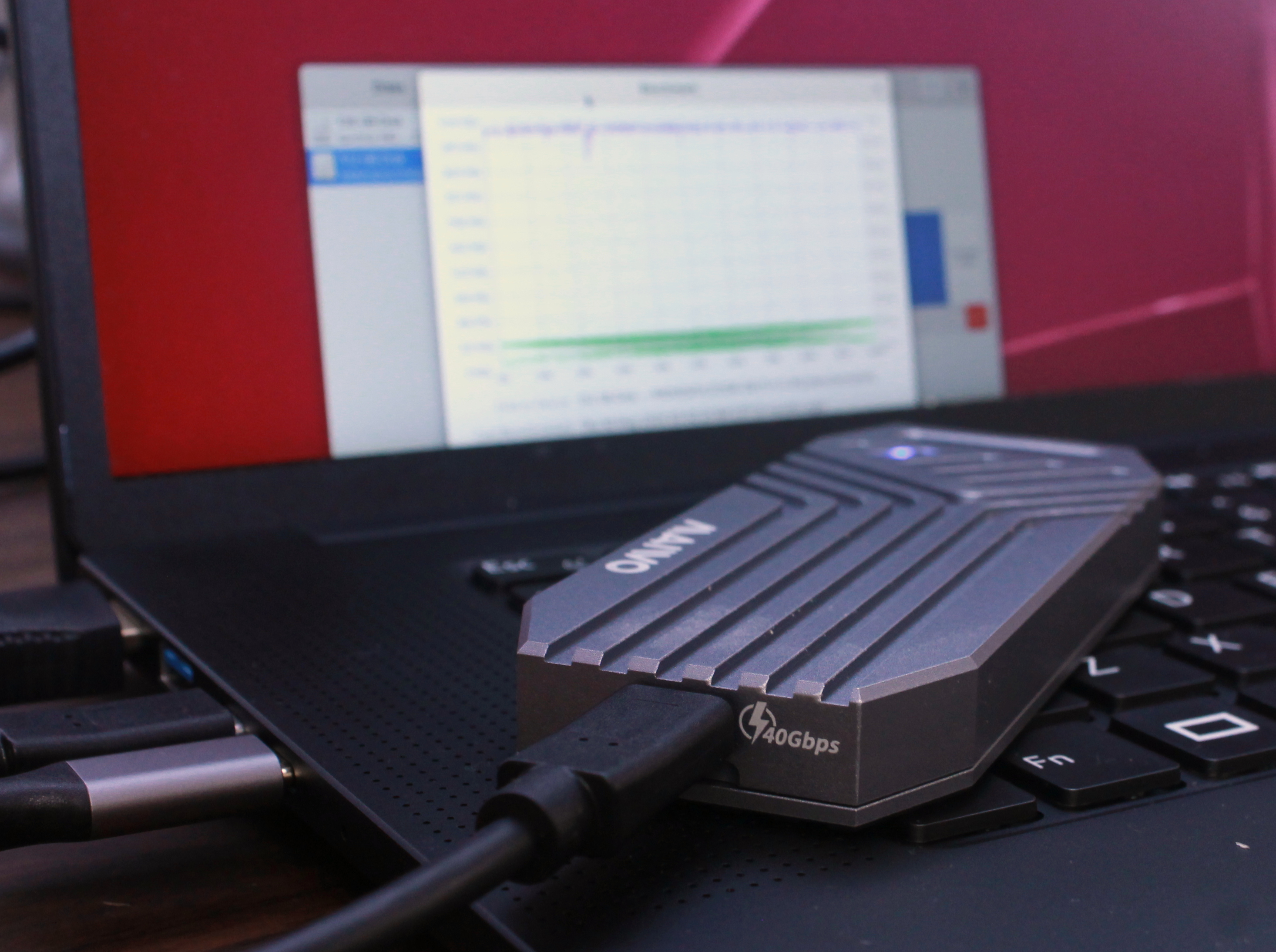 USB4 40Gbps NVMe enclosure attached to Librem 16