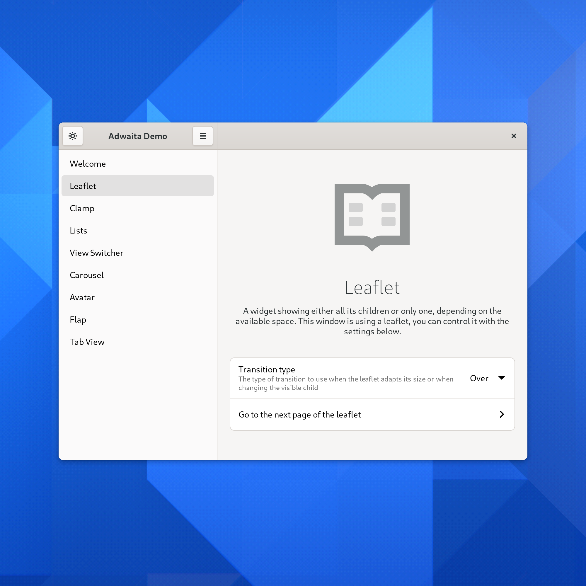 Adwaita demo showing the Leaflet widget