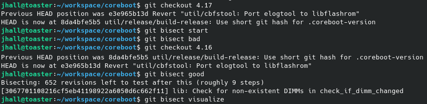 Git bisect from coreboot tag 4.16 to tag 4.17