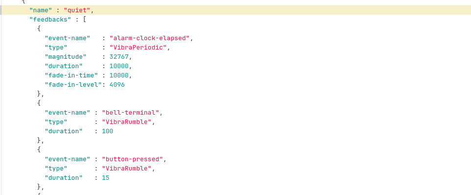 Screenshot of JSON theme data from the linked feedback theme